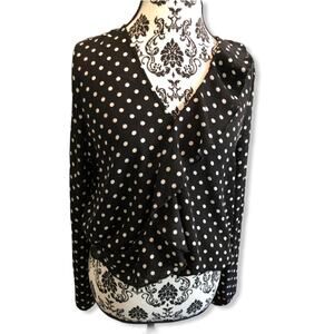Finn & Grace Faux Wrap Black & Cream Polka Dot Top size Medium